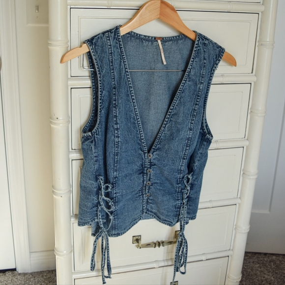 Free People lace-up denim vest - Picture 1 of 5